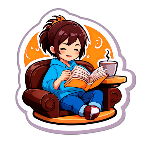 マコ・タムラがカフェでくつろぎながら本を読むデザイン