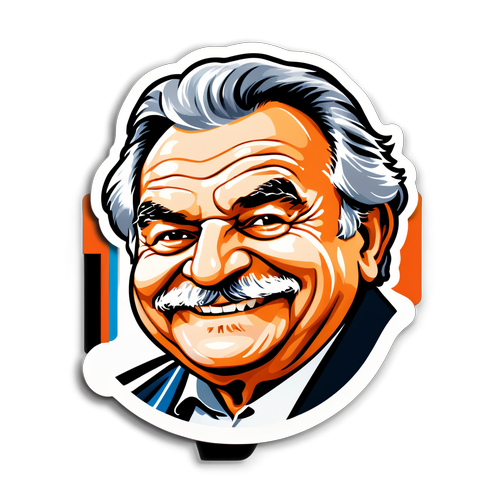 Sticker van Pepe Mujica met een glimlach en de tekst 'Eenvoud in leiderschap'