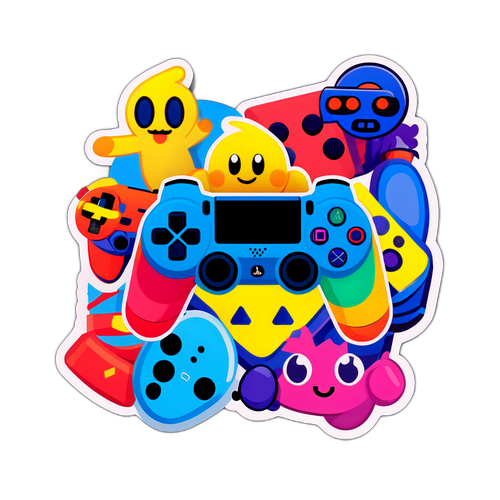 플레이스테이션 컨트롤러와 게임 캐릭터 스티커