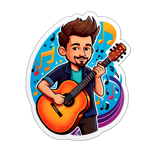 Stiker Ceria Jesse Derry dengan Gitar