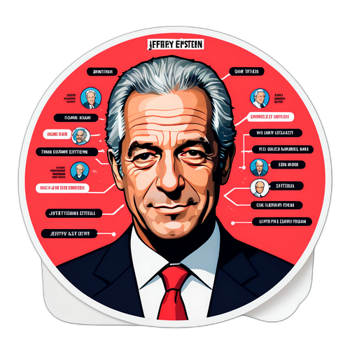 Наклейки з цікавими фактами про Джеффрі Епштейна в інфографічному стилі