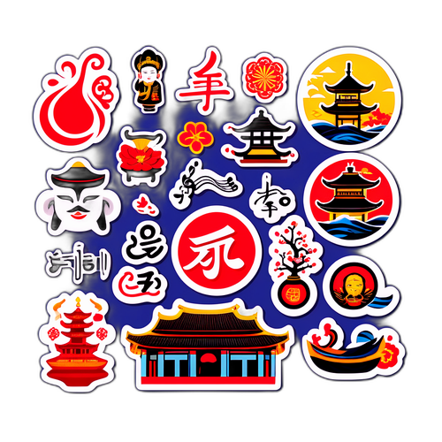Pachet de Stickere cu Simboluri ale Culturii Asiatice