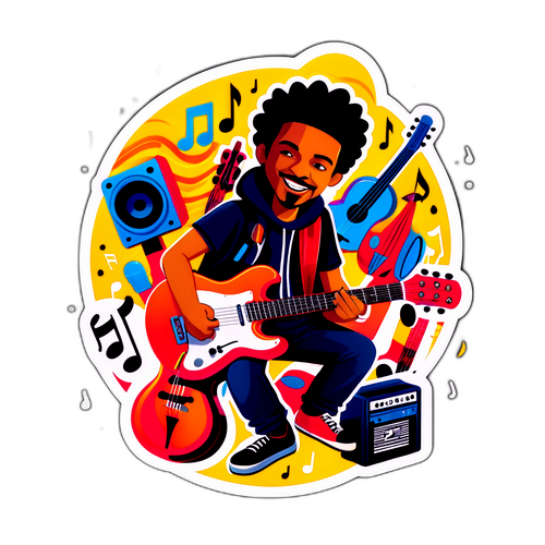 Funky ilustracja d4vd z nutami i instrumentami