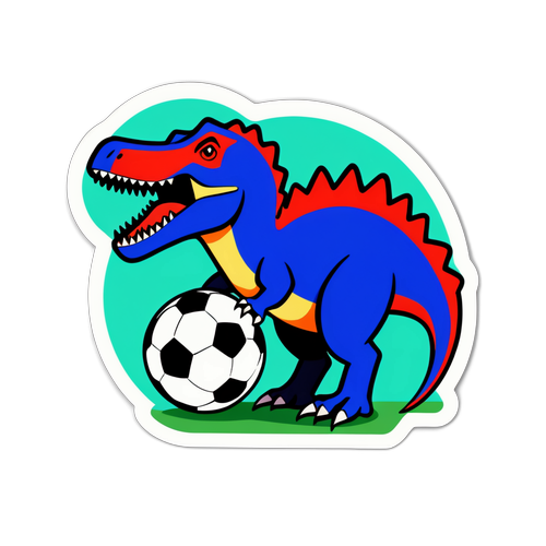 Dinozaur stilizat cu mingea de fotbal