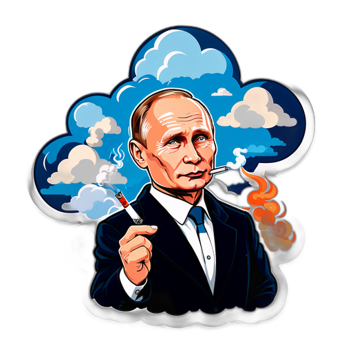 Каратюра вейпов с Путиным, курящим мягкий пар в окружении облаков