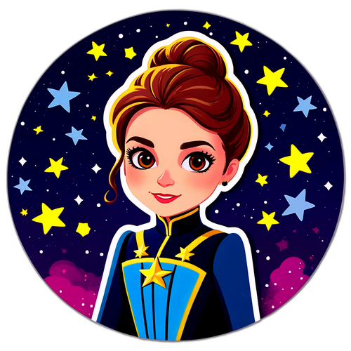 Фестивальная наклейка с Анной Пескидовой на фоне звезд, символизирующей достижения в кино