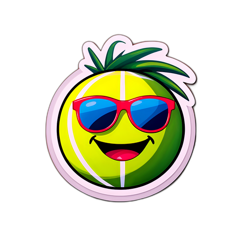 Ball da tennis con occhiali da sole e sfondo tropicale