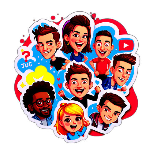 Fajny kartonowy naklejka z popularnymi YouTuberami w różnych wyzwaniach
