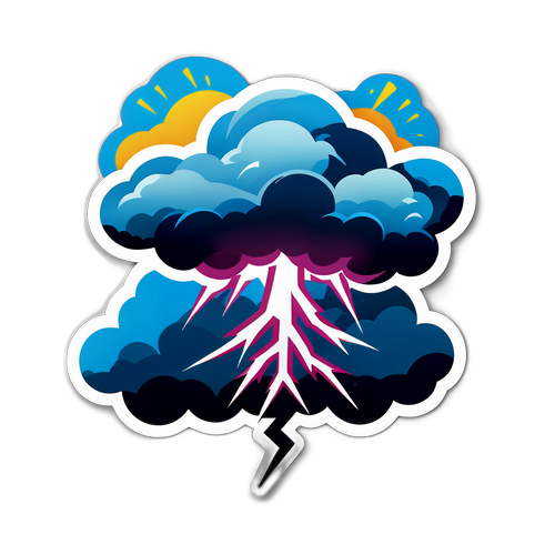 Een sticker van een onweersbui met een dramatische lucht en bliksemschichten
