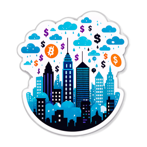 Whimsical Cityscape with Raining Dollars
