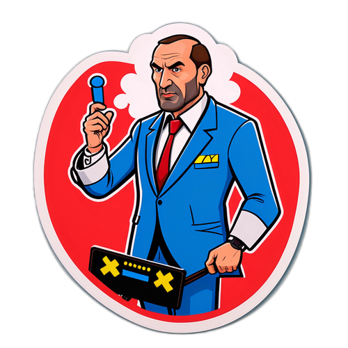 Caricatură a lui Igor Tudor cu un tabel tactic, analizând strategia meciului într-un mod umoristic