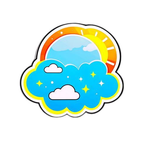 Nhãn dán nhiệt độ hôm nay với hình ảnh mặt trời tròn và đám mây