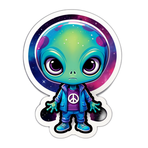 A Friendly Alien Character with Peace Sign