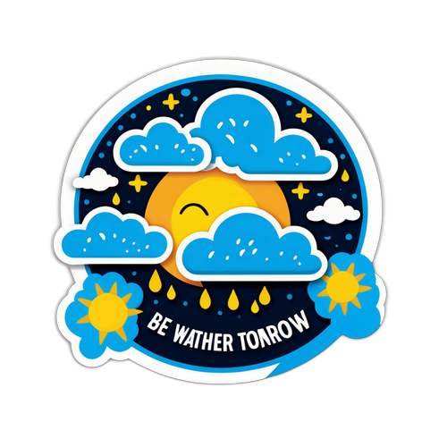 Sticker met een zon en regenwolken