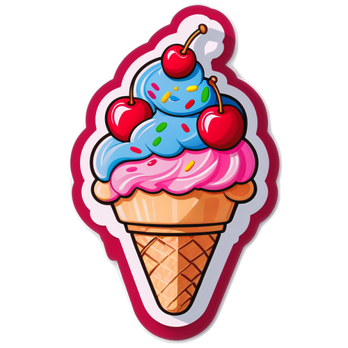 Kreslený zmrzlinový kornout s třešněmi