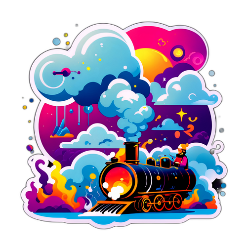 Сюрреалистичная сцена с паровозом