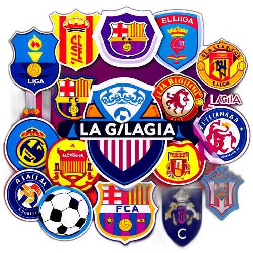 Vibráló matrica a La Liga legjobb csapataival, spanyol kulturális szimbólumokkal összefonva