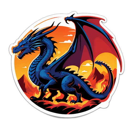 Дракон из 'Игры престолов' на фоне огненного пейзажа