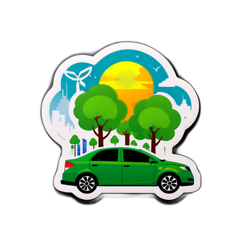 Sticker van een Byd-auto in een stedelijk landschap