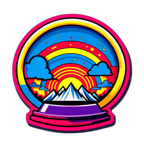 Inspiradong Pop-Art na Sticker ng Buwan at Bundok