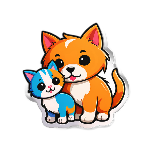 강아지와 고양이의 협력 스티커