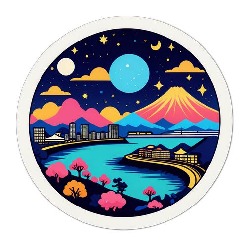 夜景の横浜をテーマにしたファンタジー風景ステッカー