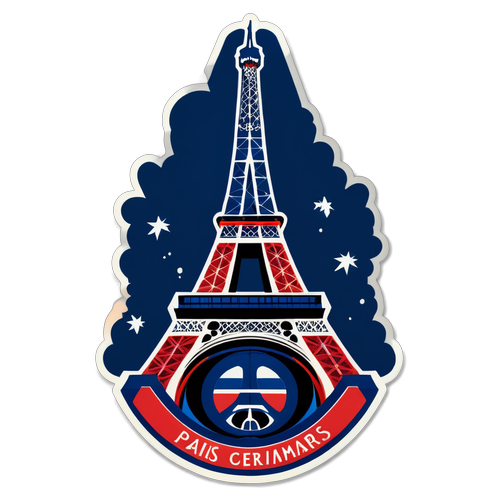 Diseño de sticker con el logo de Paris Saint-Germain sobre un fondo de la Torre Eiffel