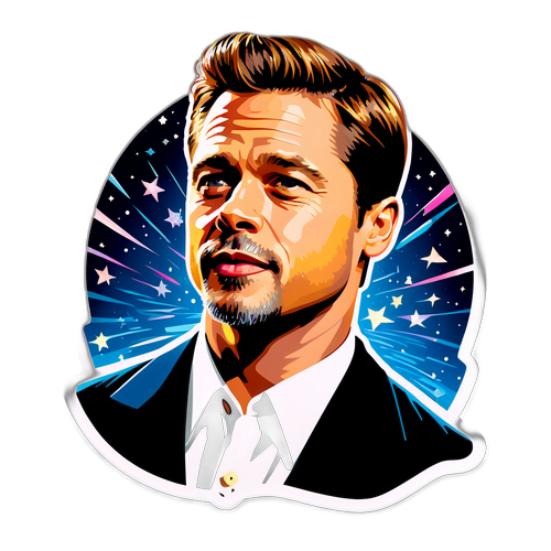 Ein schimmernder Brad Pitt Aufkleber mit verschiedenen Filmen