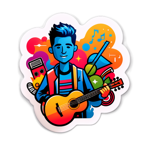 Ein künstlerisches Bild von Christoph Wiederkehr, umgeben von seinen Inspirationsquellen wie Musik und Kunst