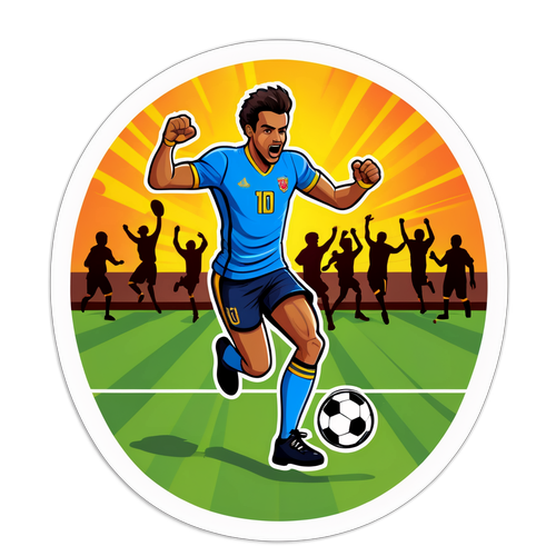 Sticker cu Cornel Dinu pe terenul de fotbal