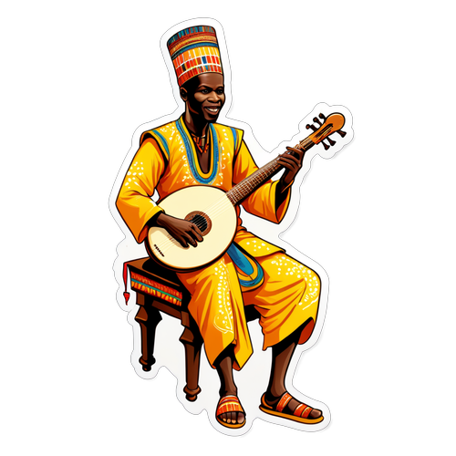 Découvrez l'Autocollant Éblouissant de la Kora de Toumani Diabaté : Plongez dans la Musique Traditionnelle Africaines!