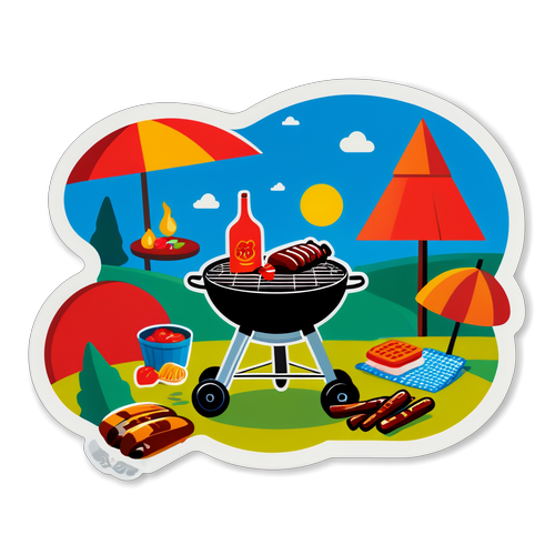 Nhãn dán cho ngày lễ 30 tháng 4 với hình ảnh các hoạt động vui chơi như nướng BBQ và picnic