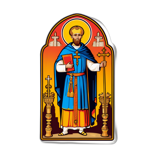 Sticker cu Sfântul Dimitrie Basarabov în postură de protecție