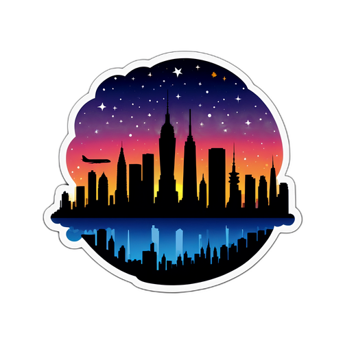 Stadsprofiel Sticker met Zonsondergang