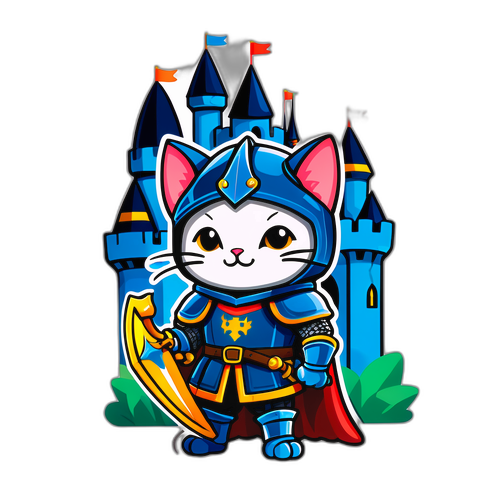 Мила кіт у костюмі лицаря, що захищає свій замок