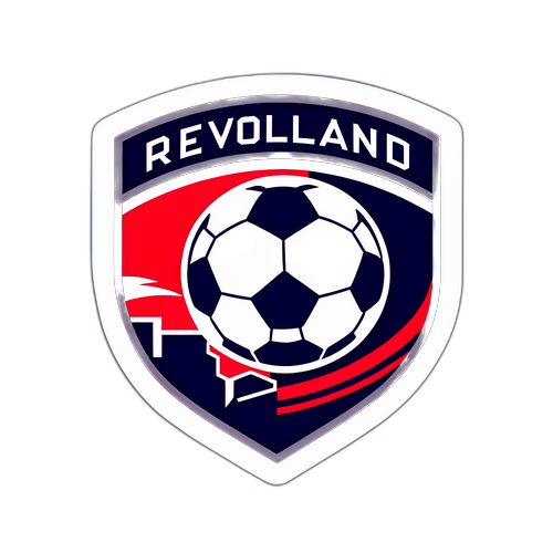 Дизайн наклейки с логотипом New England Revolution и изображением футбольного мяча на фоне стадиона