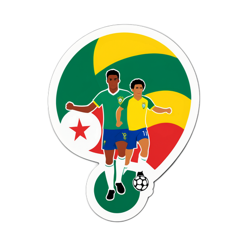 สติกเกอร์การแข่งขันฟุตบอลบราซิลกับตูนิเซียในสไตล์ทันสมัย
