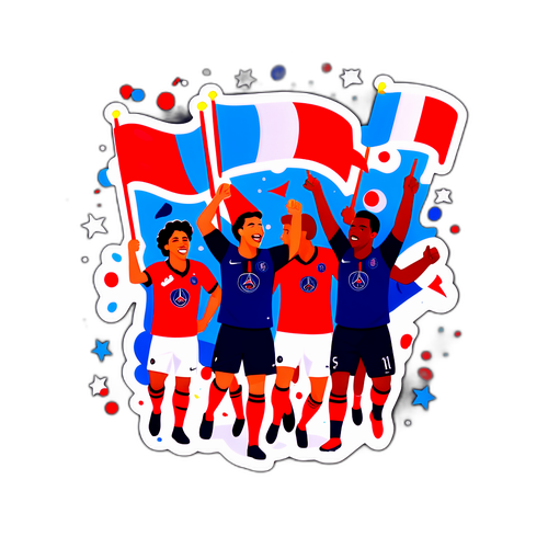 Vintage-inspirert klistremerke av PSG-fans som feirer