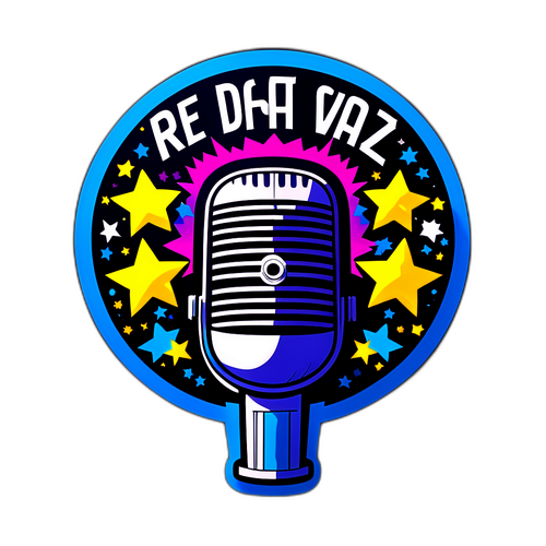 Ilustración de un micrófono con estrellas y luces brillantes para la final de La Voz Argentina 2025, con la frase 'Listo para el Show'