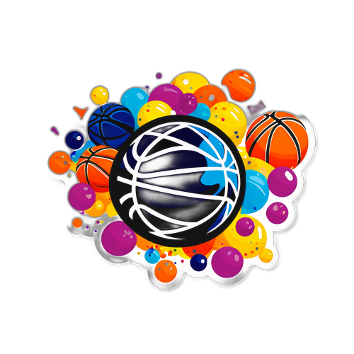 מדבקת יורוליג בפסטיבל של שערות עם כדורים צבעוניים