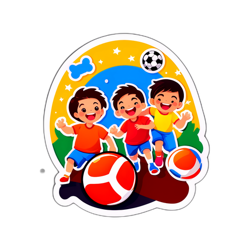 Hình dán ngày thể thao với trẻ em chơi bóng