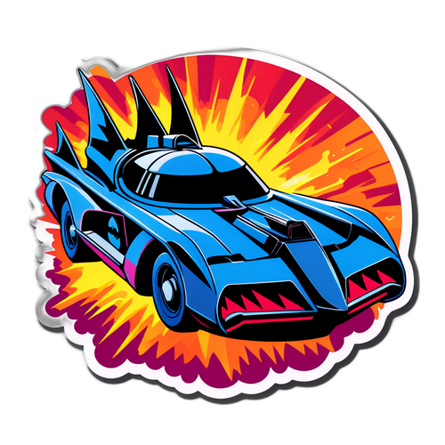 Стикер в стиле поп-арт с Батмобилем в боевой готовности