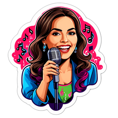 Sticker de María Becerra con micrófono brillante