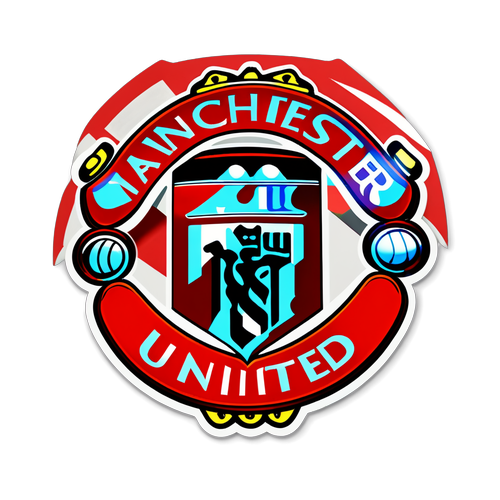 Manchester Uniteds emblem med fotboll och stadion