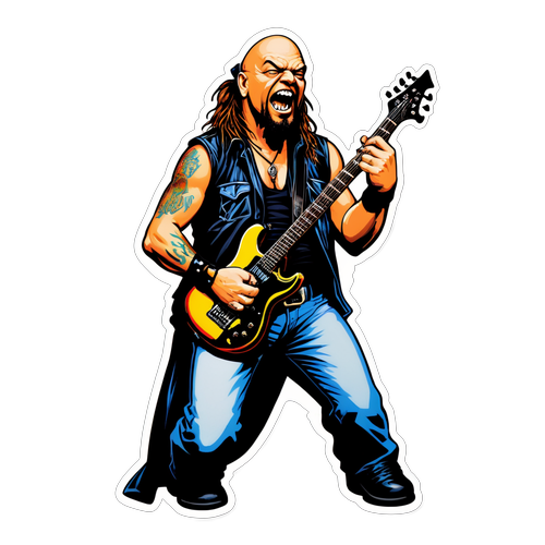 Rocklegendaren Paul Di'Anno: En Oförglömlig Klistermärke Design Med Epos Guitarr och Iron Maiden's Logotyp!