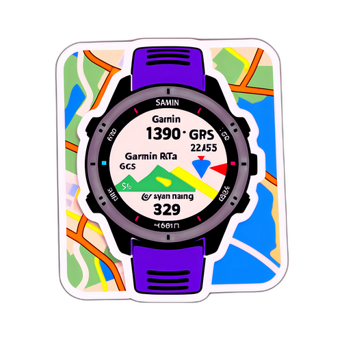 Autocollant Garmin avec montre GPS affichant des itinéraires de course