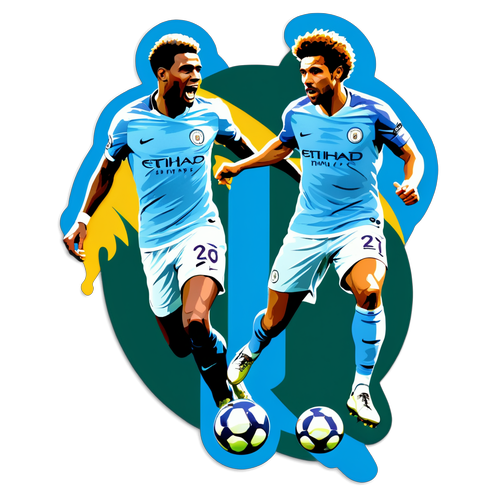 Autocollant vibrant représentant le match emblématique entre Manchester City et Chelsea