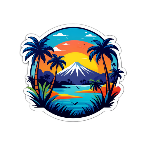Sticker met Tropisch Landschap