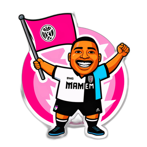 Caricatura de um torcedor do Inter Miami comemorando com a bandeira do clube