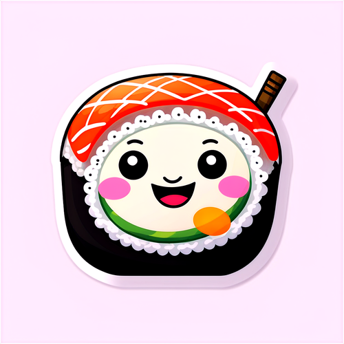 Kawaii Sushi Roll with Happy Face Sticker